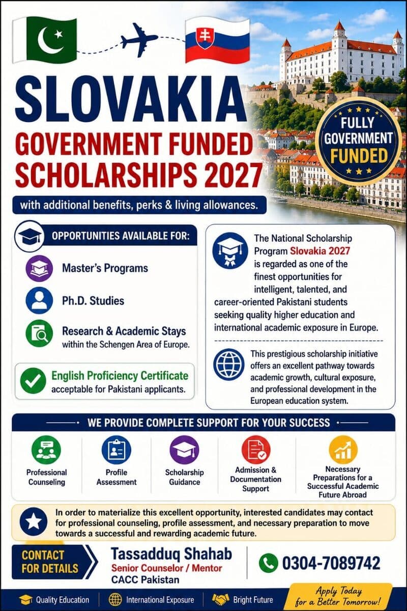 Slovakia government funded scholarships 2027 for Master's programmes, PhD studies and research stays within the Schengen Area